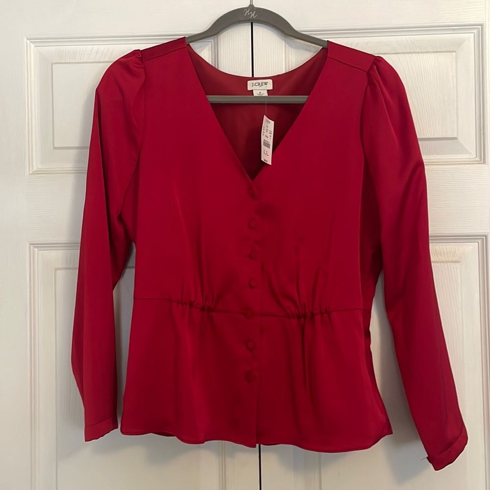 NWT Red satin J. Crew button top